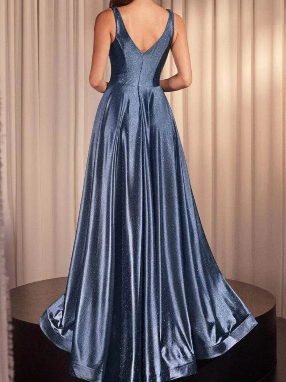 NWT Ladivine CC2349 Glitter Stretch Empire Waist Satin Prom Dress Red Size 10 - Picture 2 of 6
